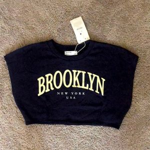 ASOS navy blue cropped “Brooklyn” t-shirt